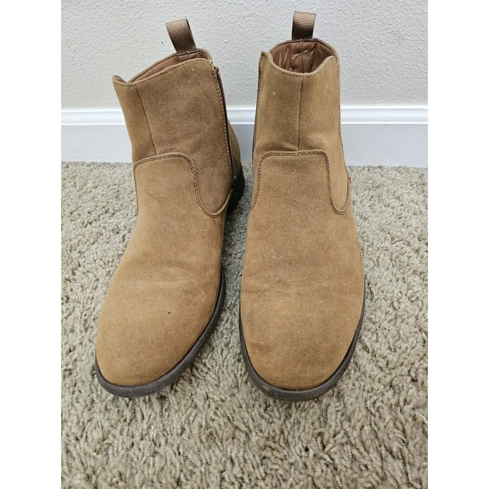Jonsen Milan Mens 10M Tan Brown Suede Amy Side Zip Ankle Booties Shoes